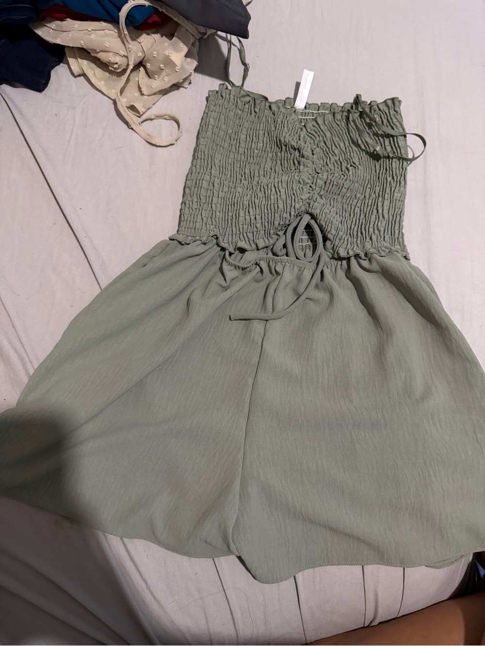 Girls Smocked High-Waist Shorts in Sage Green